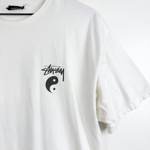Stussy Yin Yang White Tee Shirt Mens FLAWS - L - Picture 2 of 10